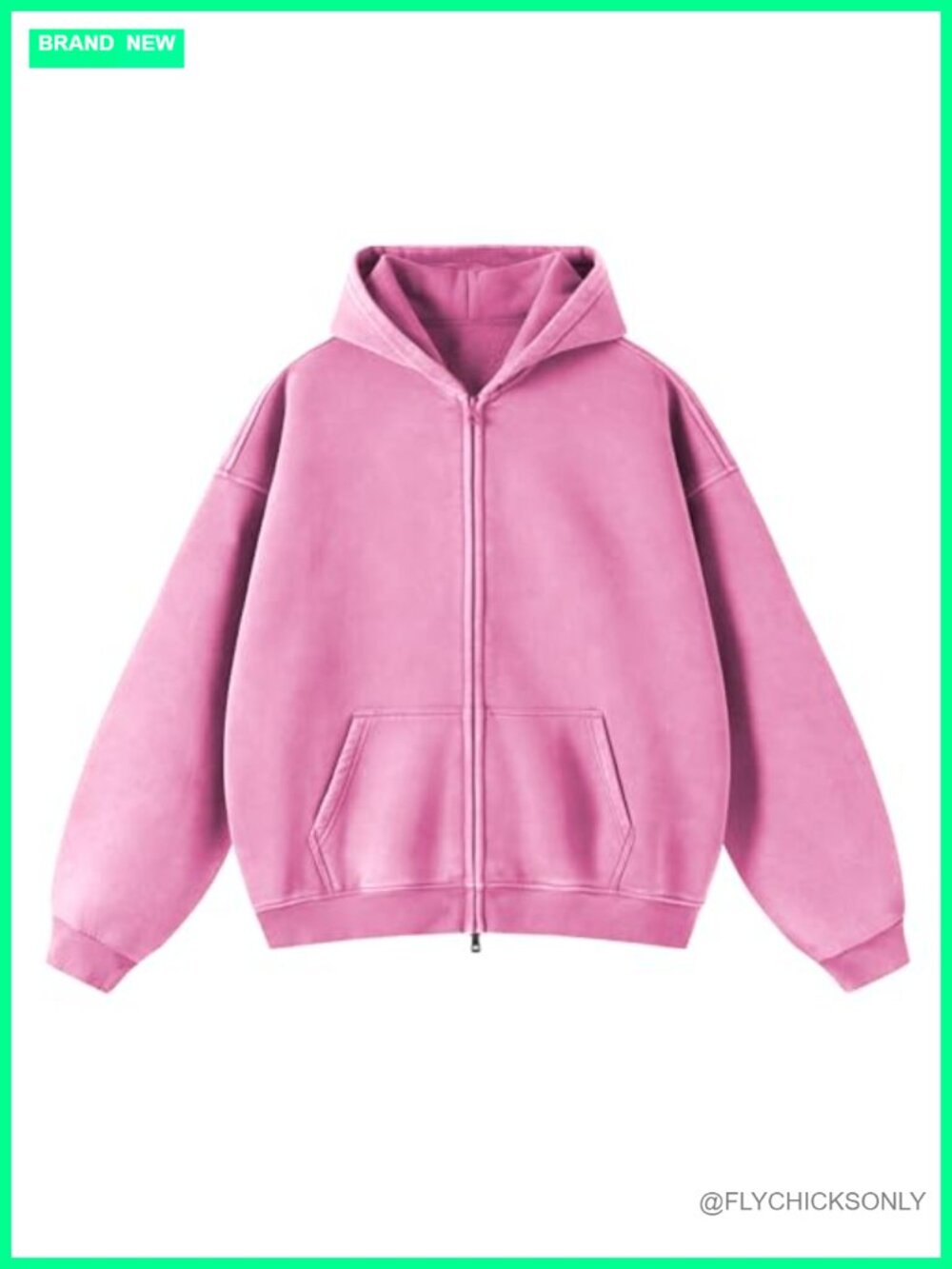 Double Zip Up Oversized Fleece Hoodie Sweatshirt Acid Wash Cotton
